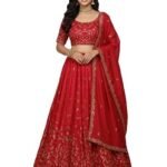 Women's Silk Embroidered Semi-Stitched Lehenga Choli Rotli LH Red-01