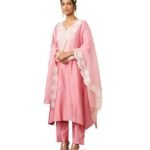 Women's Kurta Pant Set with Embroidered Organza Dupatta|A-line fit (Available in Plus Sizes)