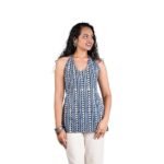 Women's Hand Block Printed Halter Neck Short Kurti |Traditional Indigo Print |Lace-up Back Design