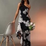 Women's Floral One-Shoulder Cocktail Dress | Asymmetrical Hem with Lining | Adjustable & Removable Pads | Elegant Fit for Party, Wedding & Special Occasions