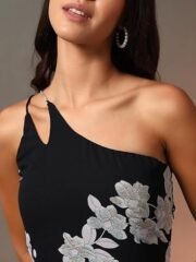 Women's Floral One-Shoulder Cocktail Dress | Asymmetrical Hem with Lining | Adjustable & Removable Pads | Elegant Fit for Party, Wedding & Special Occasions - Image 2