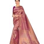 Women's Kanchipuram Raw Silk Saree with Unstitched Blouse Piece - Zari Woven Work Sarees for Wedding