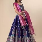Women's Jacquard Semi-Stitched Lehenga choli(Indra)