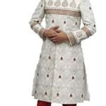 Mens White Sherwani Maroon Touch with Maroon Churidar Pajama