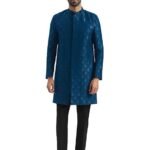 Men's And Silk Blend Sherwani Set, Silk Blend Jacquard Indo Western With Pant style Pyjama for Men for Weddings & Festivals, Traditional Ethnic Wear Outfit