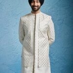 Men's Silk Blend Sherwani Only Top - Silk Blend Embroidered Sequiend Indo Western
