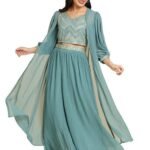 Women'S Georgette Lehenga And Choli With Long Shrug Set For Solid With Heavy Embroidery Work Set(M-2410)