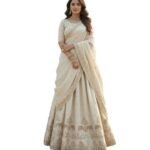 Women's Vichitra Embroidered Semi-Stitched Lehenga Choli Juli LH White-AK