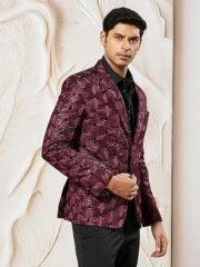 Men's Velvet Blazer, Velvet Embroidered Blazer for Men, Traditional Indian Wear for Weddings & Festivals - Image 2