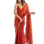 Women's Paper Silk Embroidered Saree With Unstitched Blouse Piece