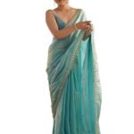 Women's Paper Silk Embroidered Saree With Unstitched Blouse Piece