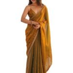 Women's Paper Silk Embroidered Saree With Unstitched Blouse Piece