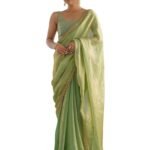 Women's Paper Silk Embroidered Saree With Unstitched Blouse Piece