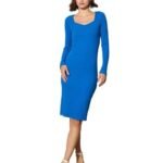 Women's Black Rib Sweetheart Neck Knee Dress