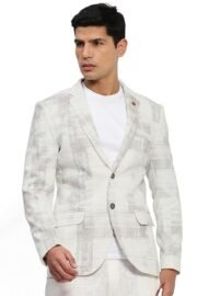 Men's Off White Printed Single-Breasted Blazer-LBR-2468_OffWhite