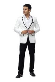 Men's White Designer Blazer Set – Includes Matching Black Trouser | Festive, Wedding & Ethnic Wear | Regular Fit