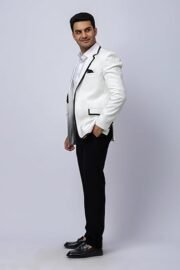 Men's White Designer Blazer Set – Includes Matching Black Trouser | Festive, Wedding & Ethnic Wear | Regular Fit - Image 2