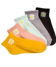 Daisy Pattern Ankle Socks, Pack of 5, Multi-Colour Socks for Women