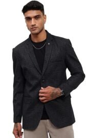 Men's Black Checked Single-Breasted Blazer-LBR-2431_Black