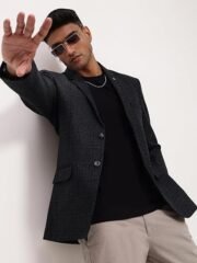 Men's Black Checked Single-Breasted Blazer-LBR-2431_Black - Image 2