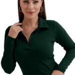 Women's Collared Neck Long Sleeve Slim Fit Casual Tee Top, 23" inches (Apple-01-P)