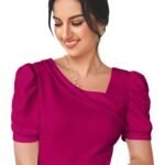 Women's Polyester Slim Fit Puff/Balloon Bishop Sleeve Elegant Casual Tee Top, 23" Inches - (Top Paris-01)