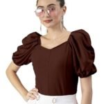 Women's Puff/Baloon Sleeves V-Neck Casual Top (Top-MG-2)