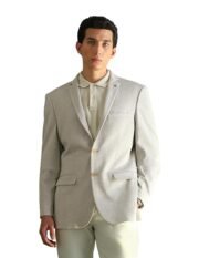 MenSlim fit Polyester Self-Design Single-breastedNotch Lapel Collar Blazer(ARADOBZ0020_Beige_44)