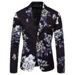 Blazer Mens Suit Jacket Slim Fit Vintage Printed One Button Floral Casual Outfits Sports Coat |Black |L