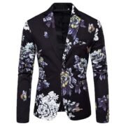 Blazer Mens Suit Jacket Slim Fit Vintage Printed One Button Floral Casual Outfits Sports Coat |Black |L