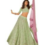 Women's Stone And Sequins Work Pista Green Color A-Line Lehenga For Women
