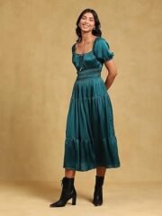Teal Solid Satin Dress - Image 2