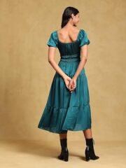 Teal Solid Satin Dress - Image 3