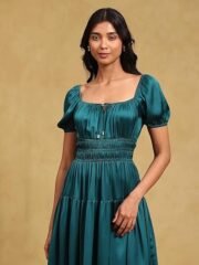 Teal Solid Satin Dress - Image 4