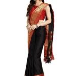 Women's Fashion Cotton Patola Printed Saree with Unstitched Blouse Piece, Black