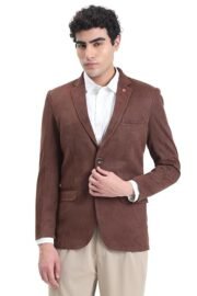 Men's Brown Single-Breasted Slim Fit Blazer with Notched Lapel-LBR-2464_Brown