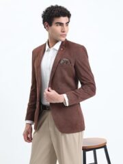 Men's Brown Single-Breasted Slim Fit Blazer with Notched Lapel-LBR-2464_Brown - Image 2