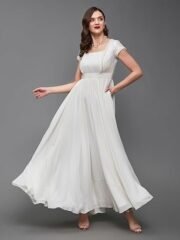 Women's Square Neck Self Designed Maxi Dress - Image 3