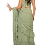 Women's Faux Georgette ready to wear Frill saree with unstitched blouse(WES1185)