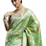 Women's Woven Cotton Chanderi Saree Green