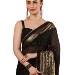 Women's Georgette Foil Printed Saree with Unstitched Blouse Piece