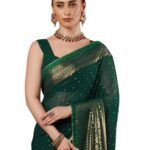 Women's Georgette Foil Printed Saree with Unstitched Blouse Piece