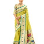 Women's Paithani Soft Silk Kanjivaram Saree With Unstitched Blouse Piece