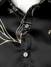 Men's Hipster Design Silk Like Satin Button Up Dress Shirt for Party Prom ZLCL31-108-Black XX-Large - Image 2