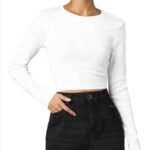 Women's Cotton Stretchable Round Neck Full Sleeve | Western Casual Wear Crop Top for Women L553