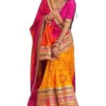 Women`s Silk Sarees Traditional Design with Contrast Blouse Piece - Orange Pink