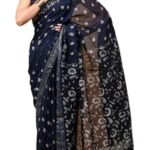 Women's hand block printed silk saree 6.3 m including blouse piece