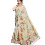 Women's Chanderi Floral Digital Print Chandheri Saree with Unstitched Blouse Material