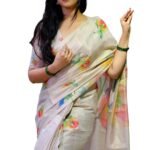 Women's Chanderi Floral Digital Print Chandheri Saree with Unstitched Blouse Material