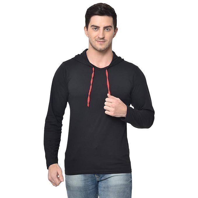 Cotton Blended Regular Fit Full Sleeve Hooded Neck Tshirts for Men's-T_10_BLK0001-P -4229-P